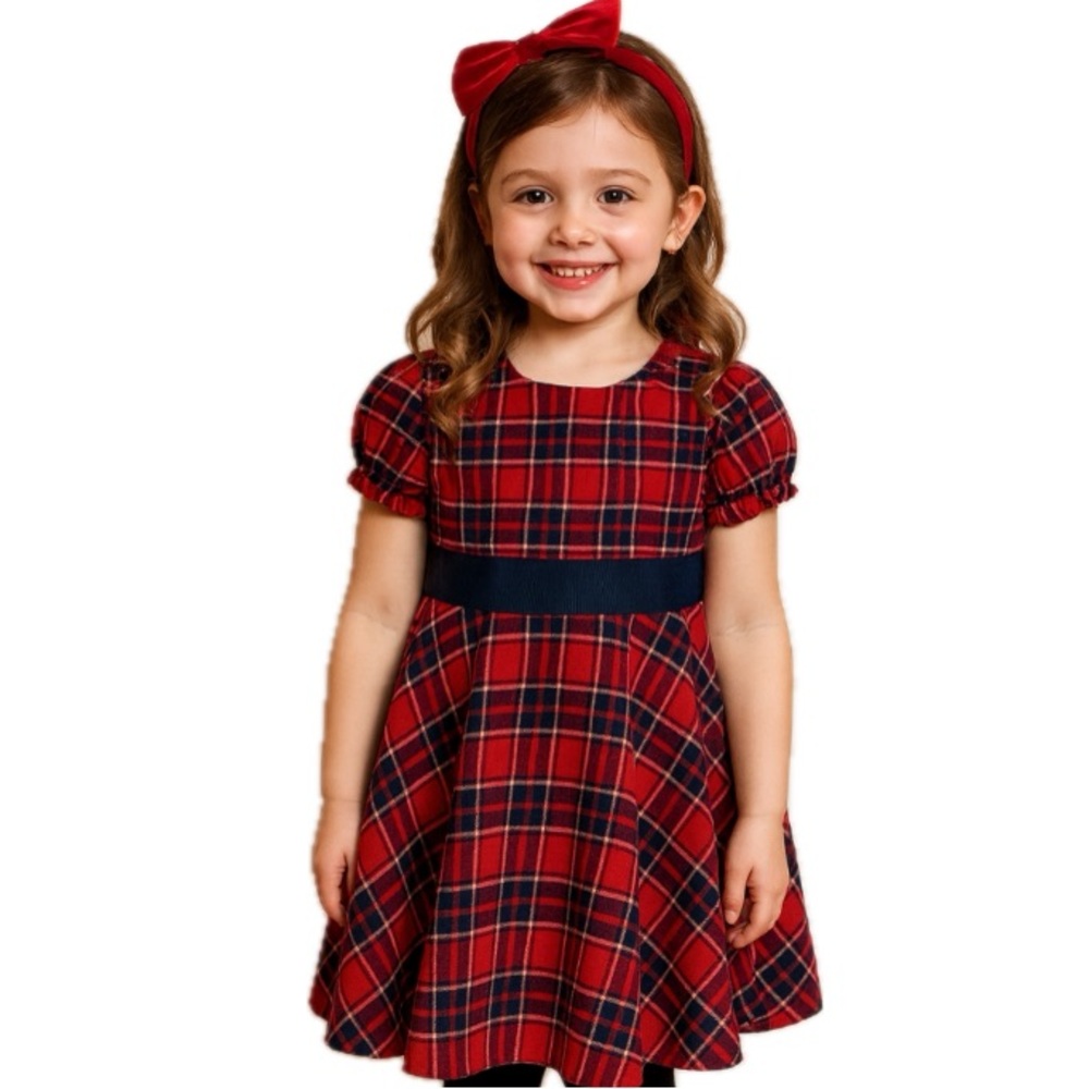 Vineyard Vines,  100% Cotton Red and Navy Blue Plaid Kids Dress, Size 6